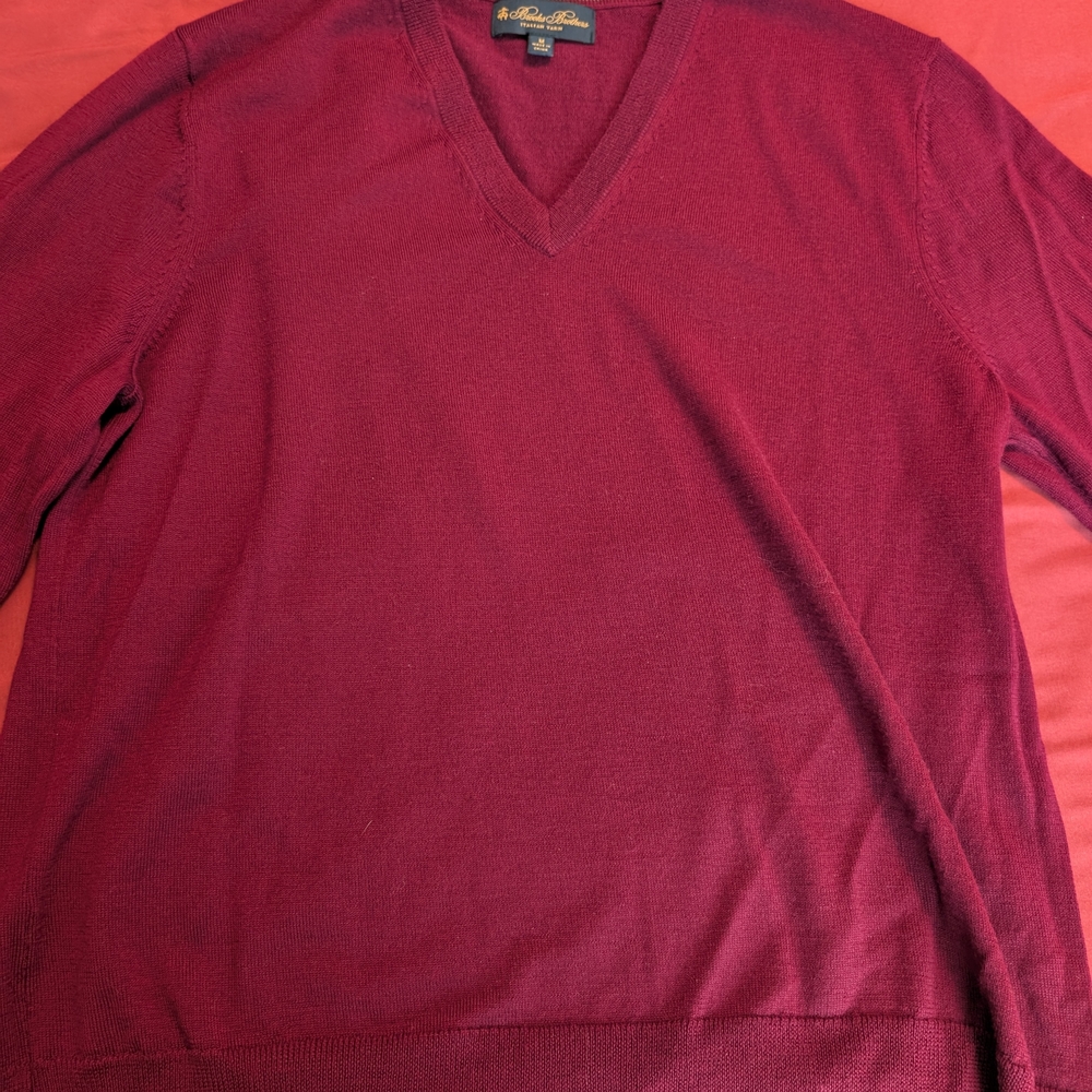 Brooks Brothers Merino V-Neck Sweater - Deep Red